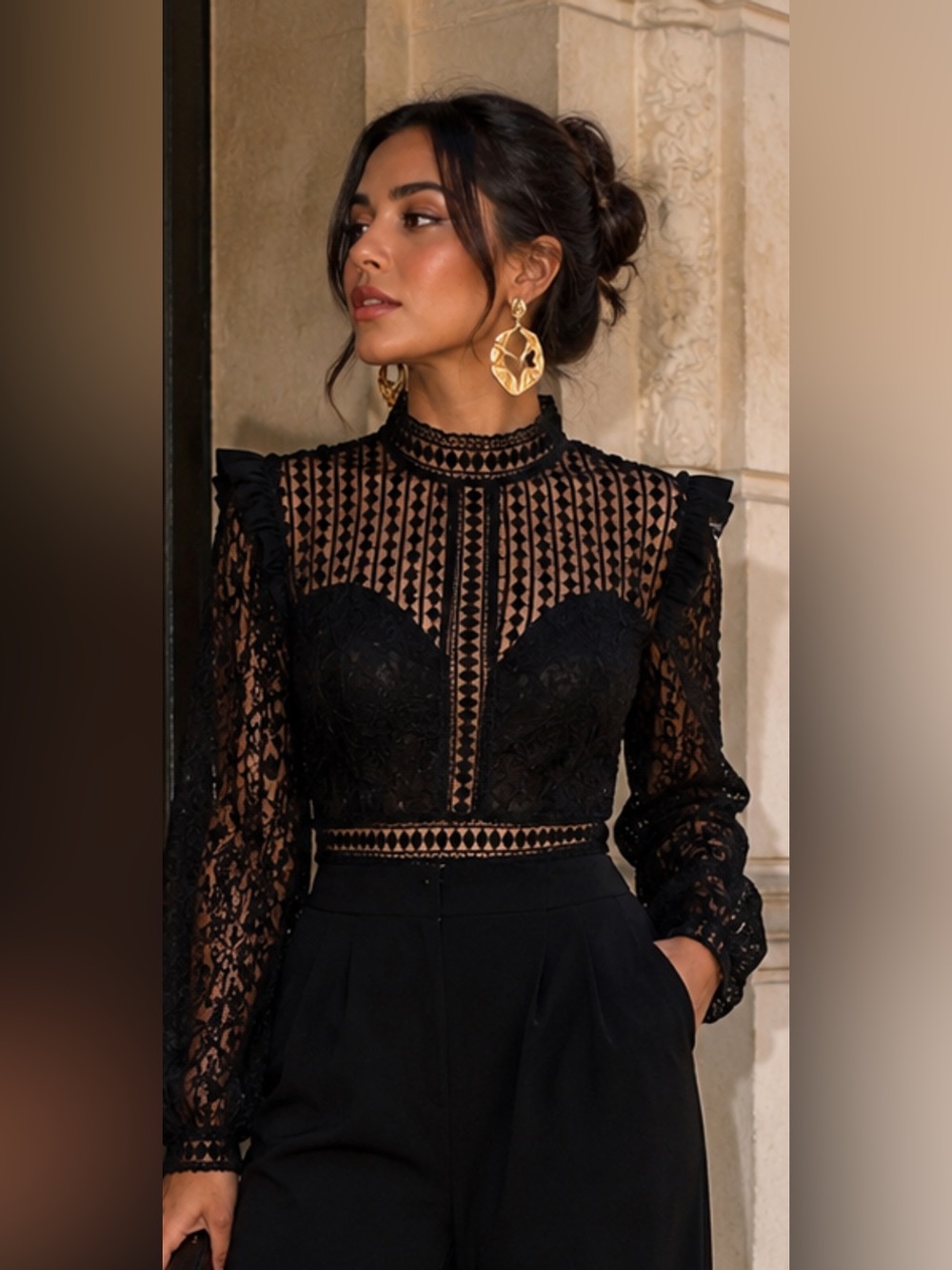 Hello Molly Black Lace Overlay Pink Lining Bodysuit